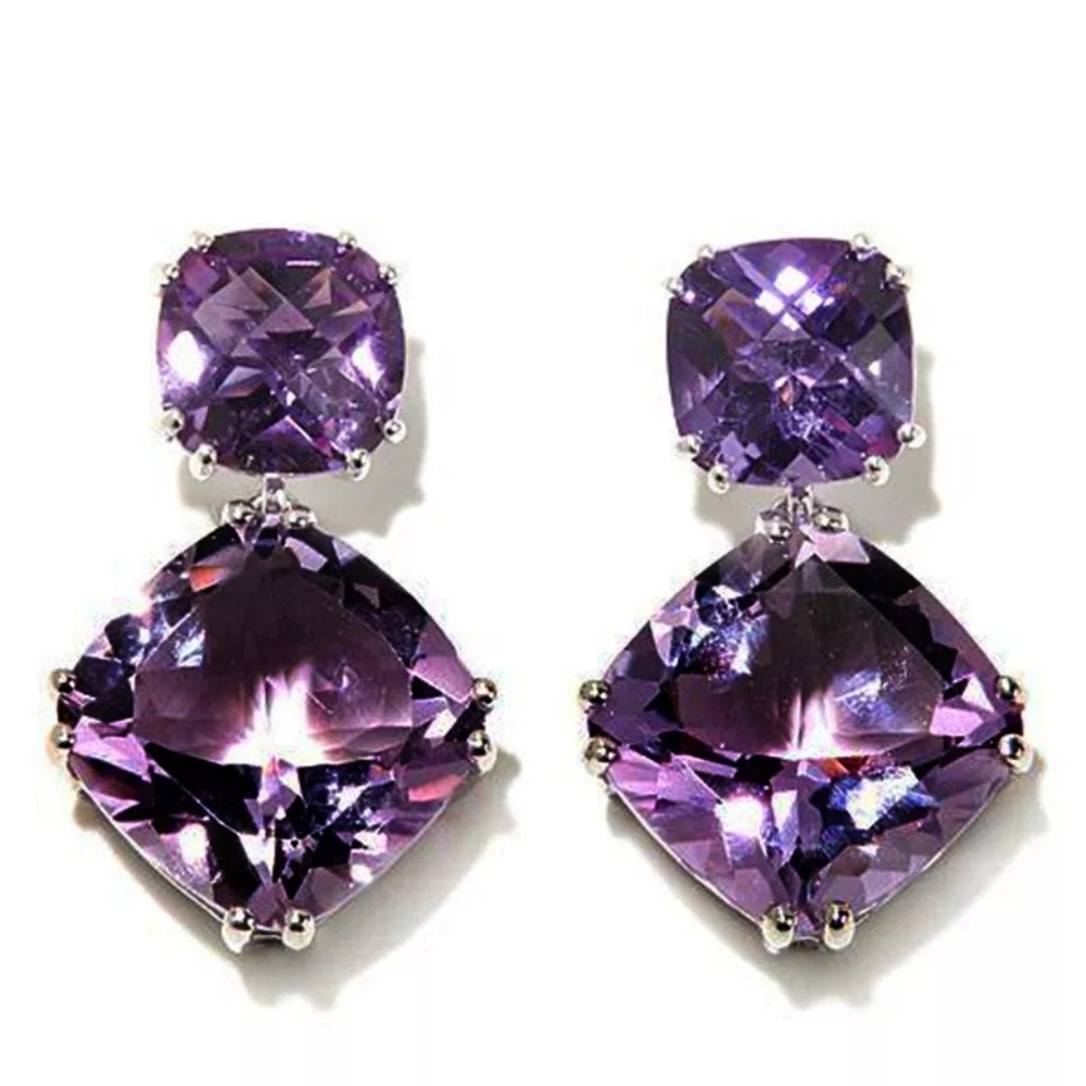 Elegant Purple Crystal Dangle Earrings - Picture 4 of 4